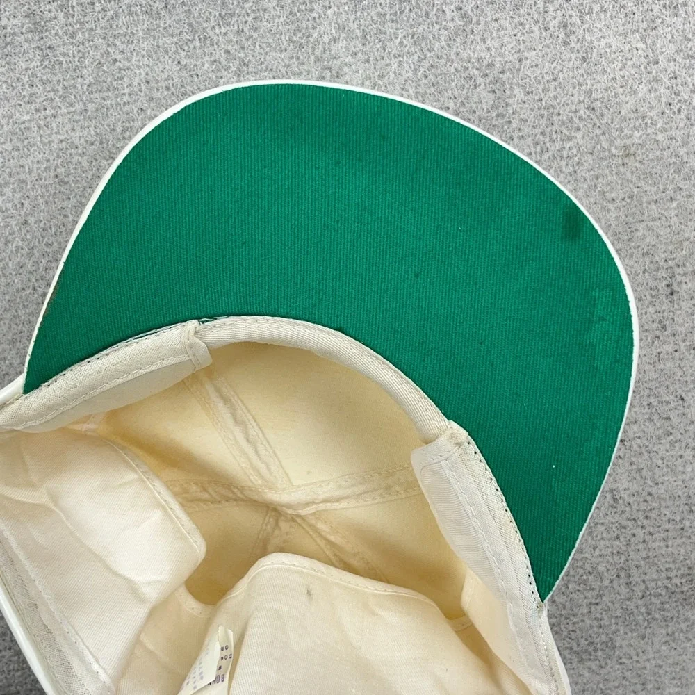Vintage Columbia Feeds Trapper Hat Cap Trucker White Leather Patch 80s Made USA